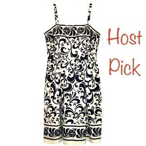 Madison Leigh Floral Cotton Sun Dress in Cream/Navy Blue Women’s 12P